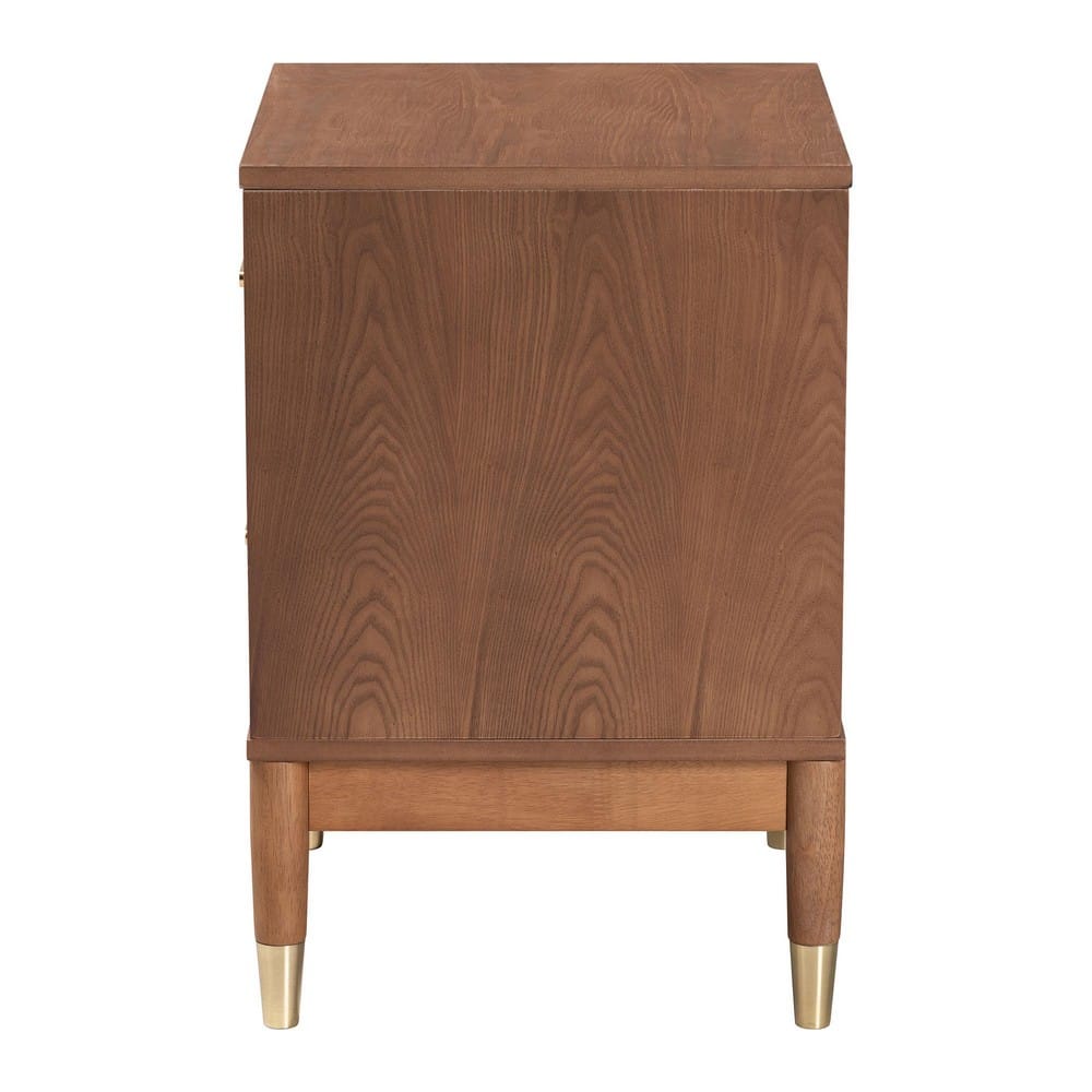 Baxton Studio - Mandolin Nightstand in Walnut Brown/Gold - MG9010-Ash Walnut/Gold-2DW-NS view 4