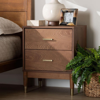 Baxton Studio - Mandolin Nightstand in Walnut Brown/Gold - MG9010-Ash Walnut/Gold-2DW-NS view 8