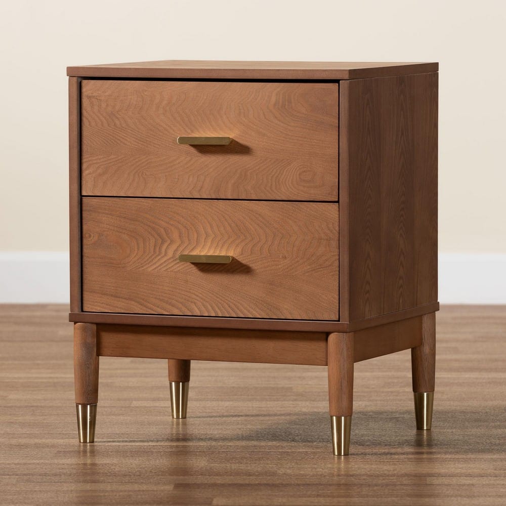 Baxton Studio - Mandolin Nightstand in Walnut Brown/Gold - MG9010-Ash Walnut/Gold-2DW-NS view 9