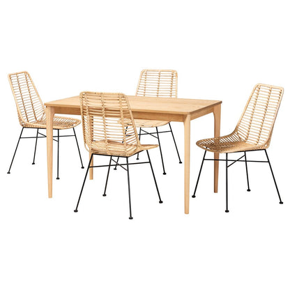 Baxton Studio - Manhattan Dining Set in Natural Brown/Black - KYG001C-Natural-5PC Dining Set view 1