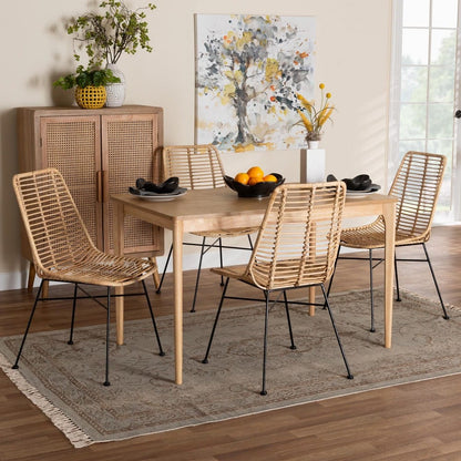 Baxton Studio - Manhattan Dining Set in Natural Brown/Black - KYG001C-Natural-5PC Dining Set view 8