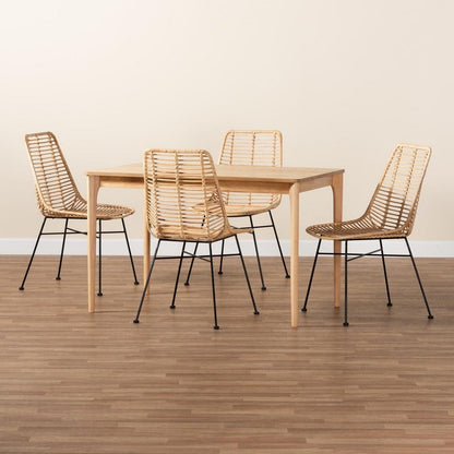 Baxton Studio - Manhattan Dining Set in Natural Brown/Black - KYG001C-Natural-5PC Dining Set view 9