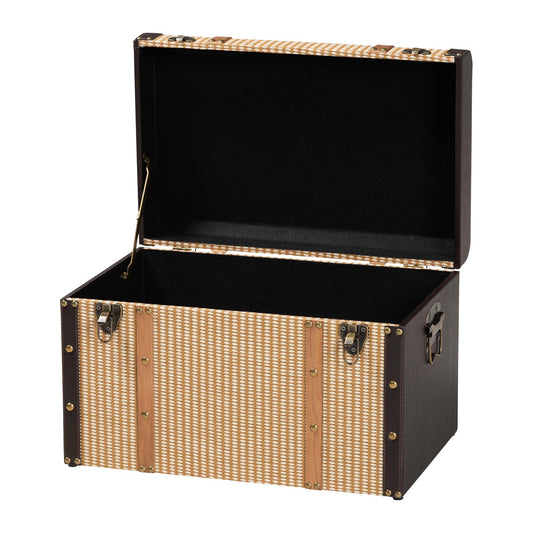 Baxton Studio - Manton Storage Trunk in Light Brown/Dark Brown/Bronze - JY25B016-Large-Wooden Trunk view 2