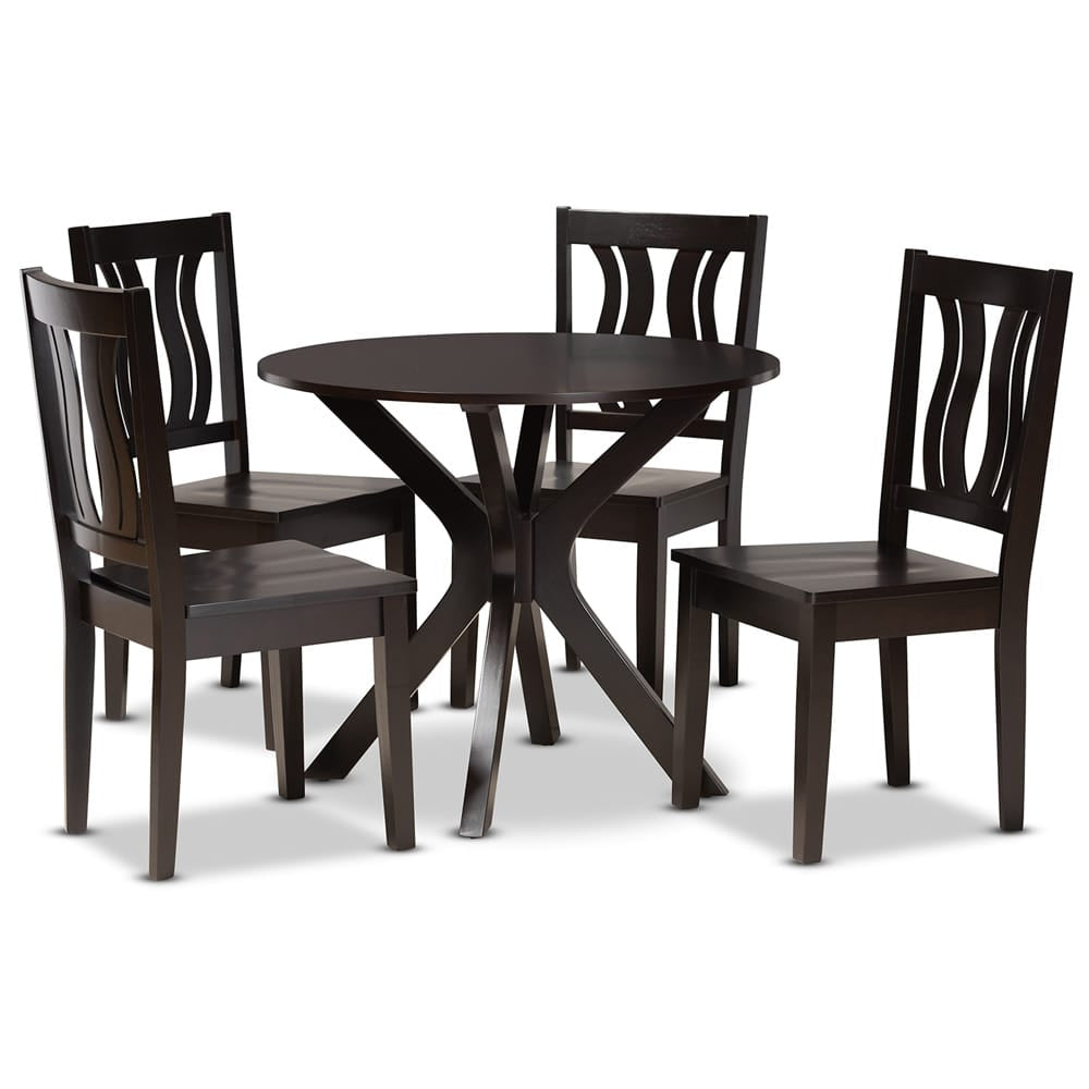 Baxton Studio - Mare Dining Set in Dark Brown - Mare-Dark Brown-5PC Dining Set view 1