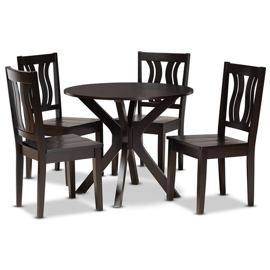 Baxton Studio - Mare Dining Set in Dark Brown - Mare-Dark Brown-5PC Dining Set view 1