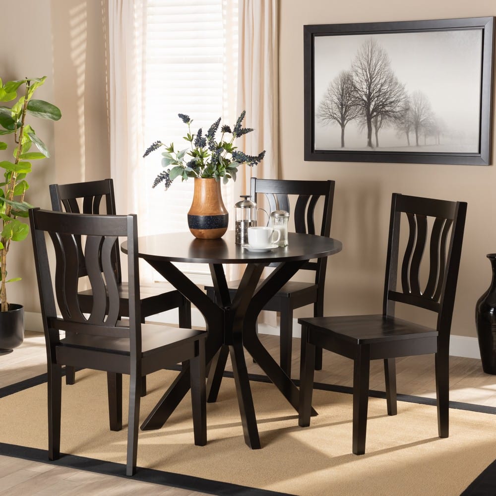 Baxton Studio - Mare Dining Set in Dark Brown - Mare-Dark Brown-5PC Dining Set view 7