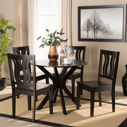 Baxton Studio - Mare Dining Set in Dark Brown - Mare-Dark Brown-5PC Dining Set view 7