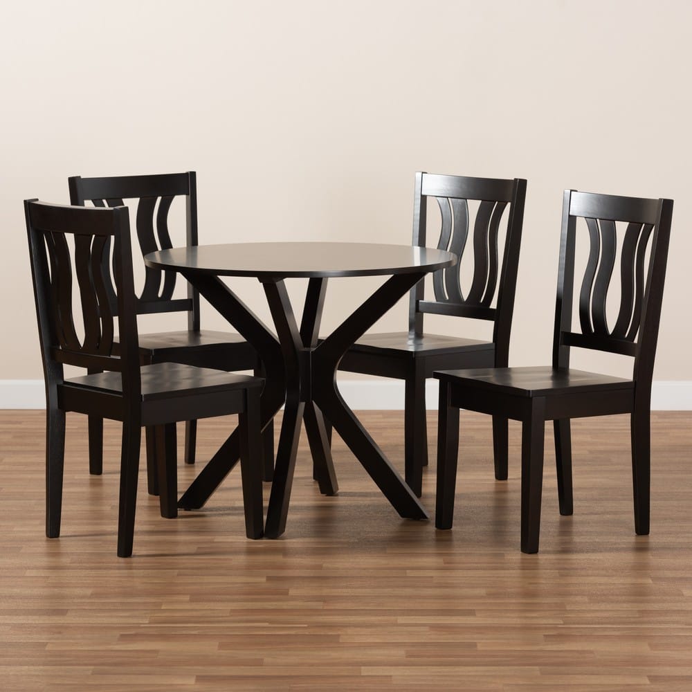 Baxton Studio - Mare Dining Set in Dark Brown - Mare-Dark Brown-5PC Dining Set view 8