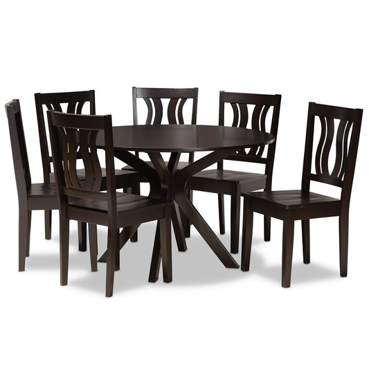 Baxton Studio - Mare Dining Set in Dark Brown - Mare-Dark Brown-7PC Dining Set view 1