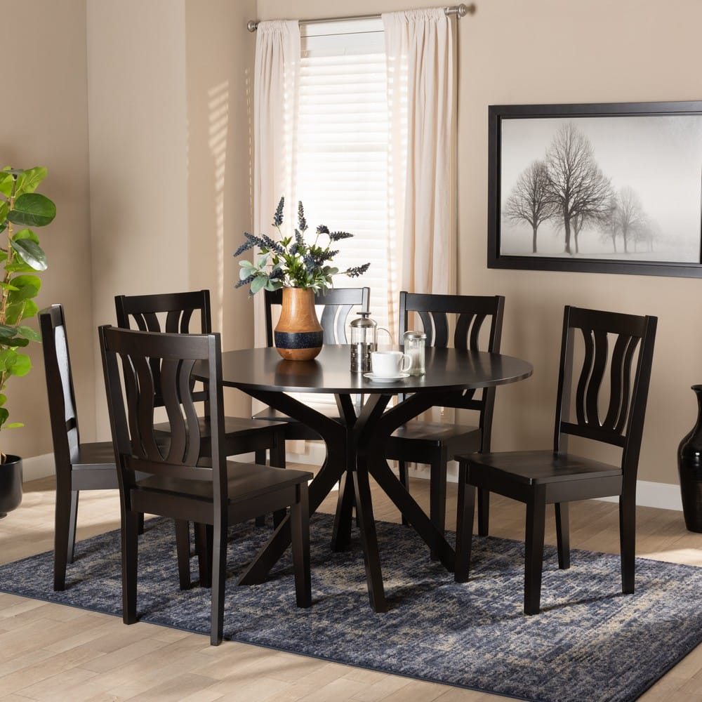 Baxton Studio - Mare Dining Set in Dark Brown - Mare-Dark Brown-7PC Dining Set view 7