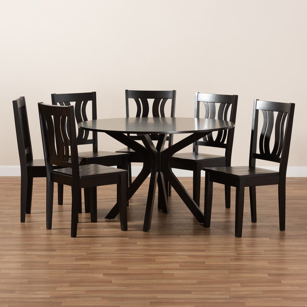Baxton Studio - Mare Dining Set in Dark Brown - Mare-Dark Brown-7PC Dining Set view 8