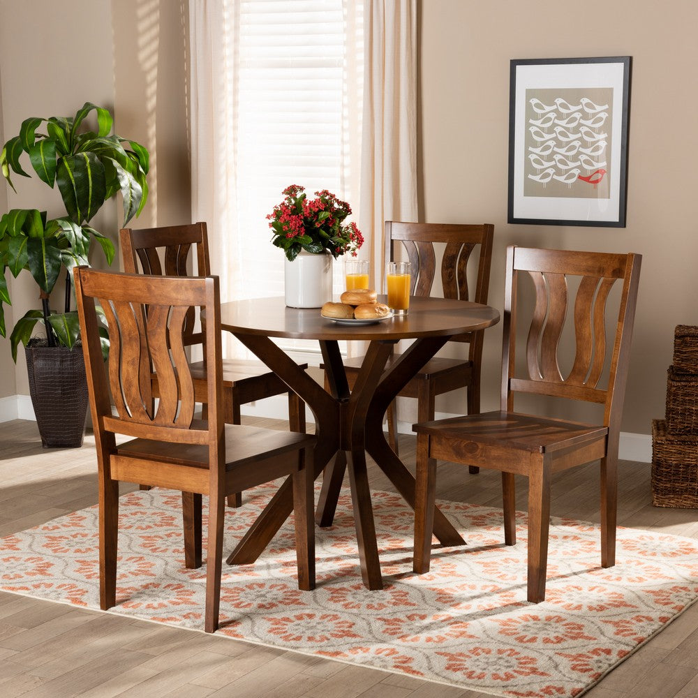Baxton Studio - Mare Dining Set in Walnut Brown - Mare-Walnut-5PC Dining Set view 7