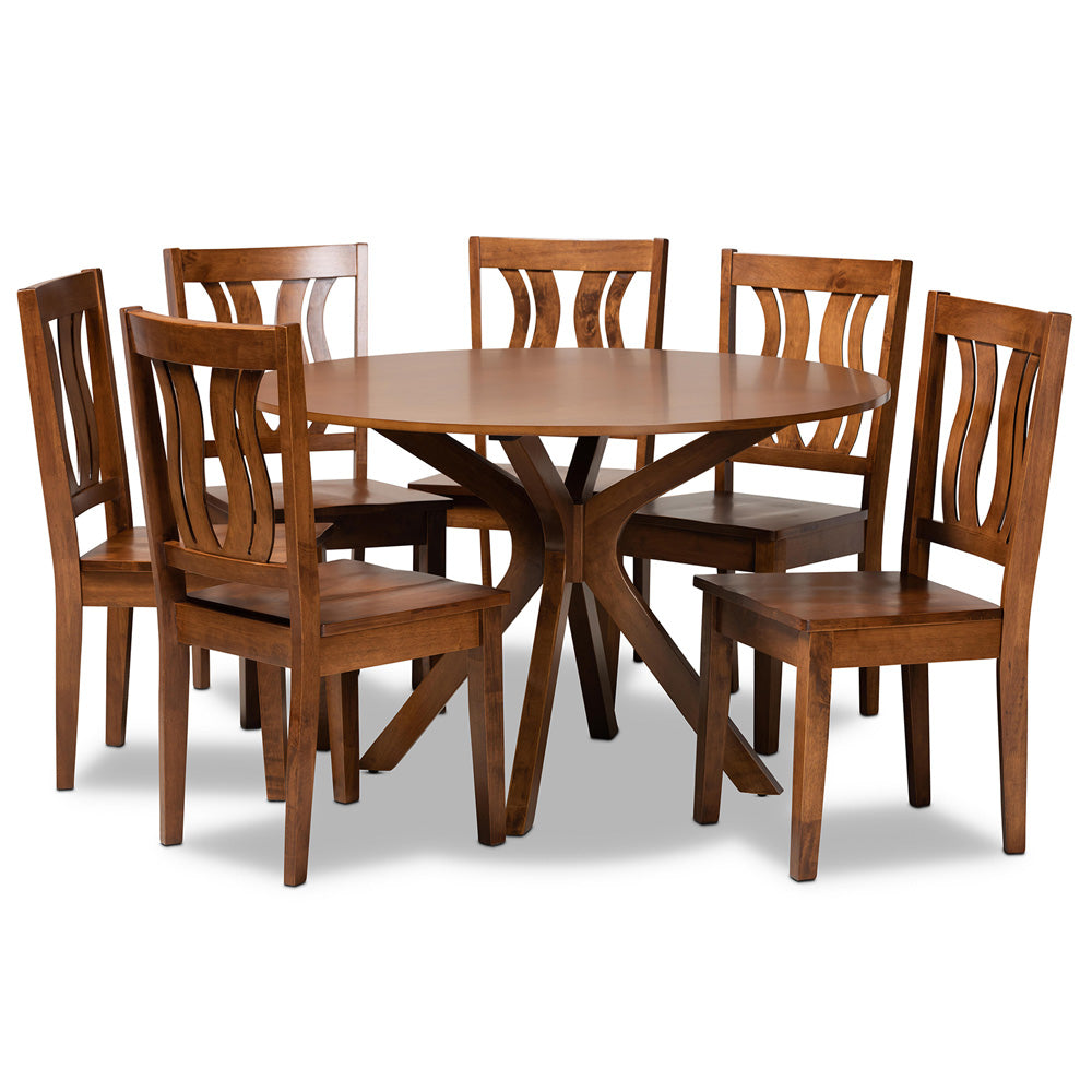 Baxton Studio - Mare Dining Set in Walnut Brown - Mare-Walnut-7PC Dining Set view 1