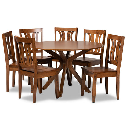 Baxton Studio - Mare Dining Set in Walnut Brown - Mare-Walnut-7PC Dining Set view 1