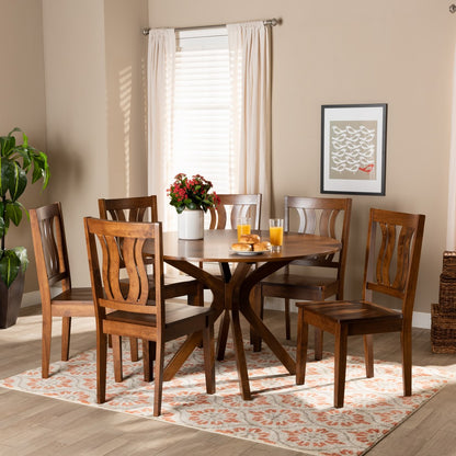 Baxton Studio - Mare Dining Set in Walnut Brown - Mare-Walnut-7PC Dining Set view 7
