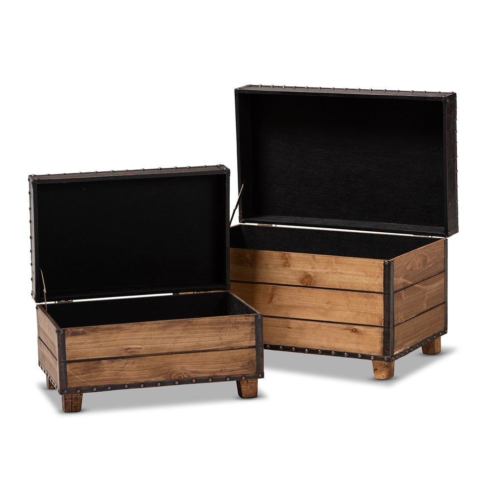 Baxton Studio - Marelli Set of 2 Ottomans in Dark Brown/Golden Oak - JY17A053-Dark Brown-2PC Ottoman Set view 2