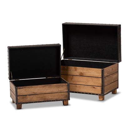 Baxton Studio - Marelli Set of 2 Ottomans in Dark Brown/Golden Oak - JY17A053-Dark Brown-2PC Ottoman Set view 2