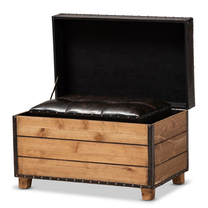 Baxton Studio - Marelli Set of 2 Ottomans in Dark Brown/Golden Oak - JY17A053-Dark Brown-2PC Ottoman Set view 3