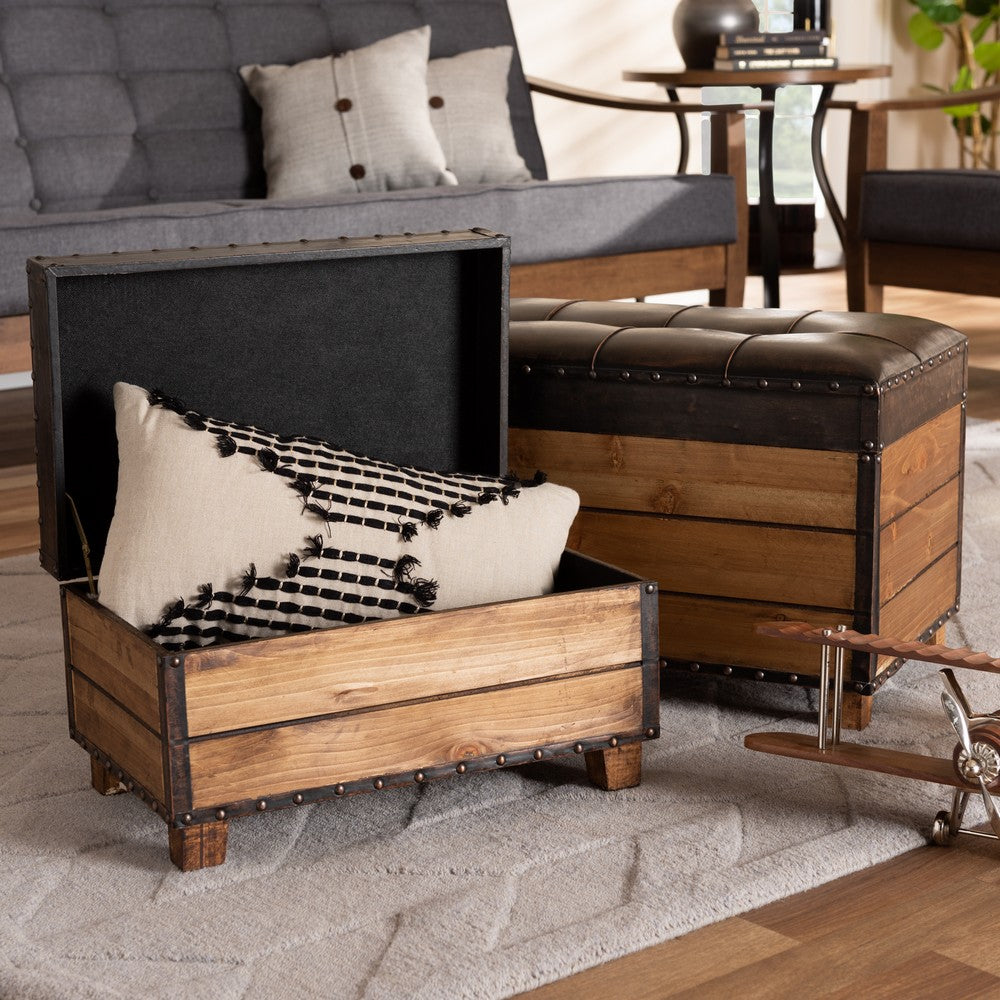 Baxton Studio - Marelli Set of 2 Ottomans in Dark Brown/Golden Oak - JY17A053-Dark Brown-2PC Ottoman Set view 10