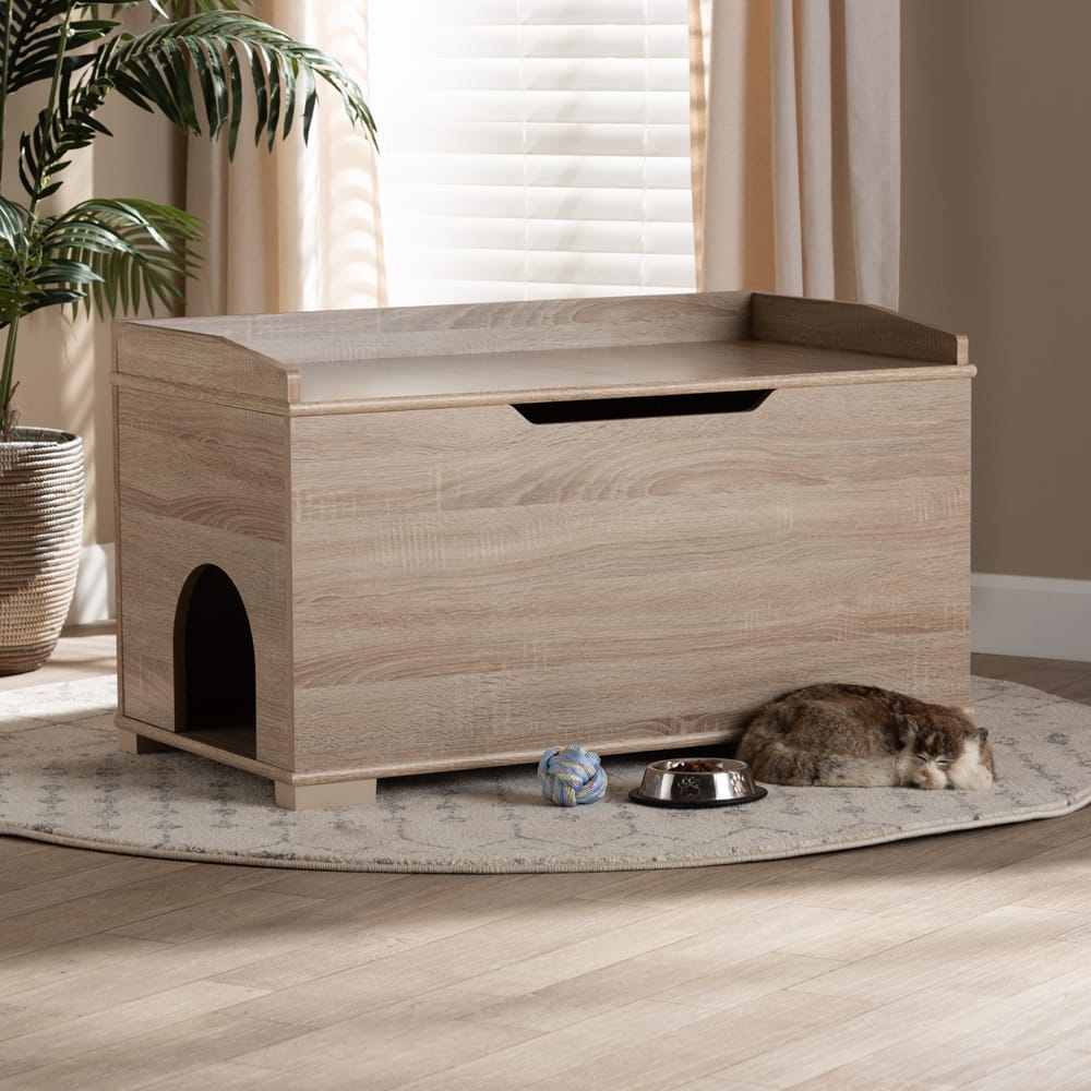 Baxton Studio - Mariam Cat House in Oak  - SECHC150140WI-Hana Oak-Cat House view 12