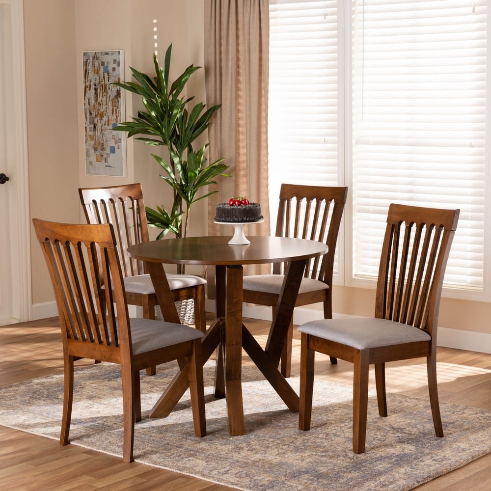 Baxton Studio - Marian Dining Set in Grey/walnut brown - Marian-Grey/Walnut-5PC Dining Set view 7
