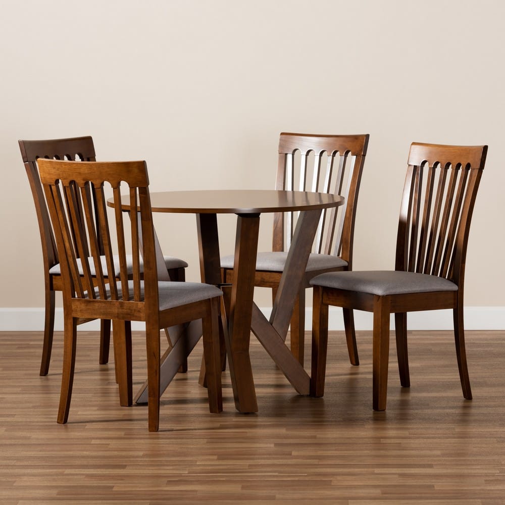 Baxton Studio - Marian Dining Set in Grey/walnut brown - Marian-Grey/Walnut-5PC Dining Set view 8