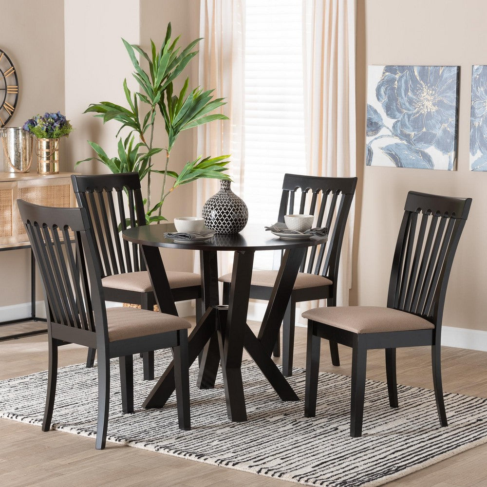 Baxton Studio - Marian Dining Set in Sand/Dark Brown - Gwen-Sand/Dark Brown-5PC Dining Set view 8