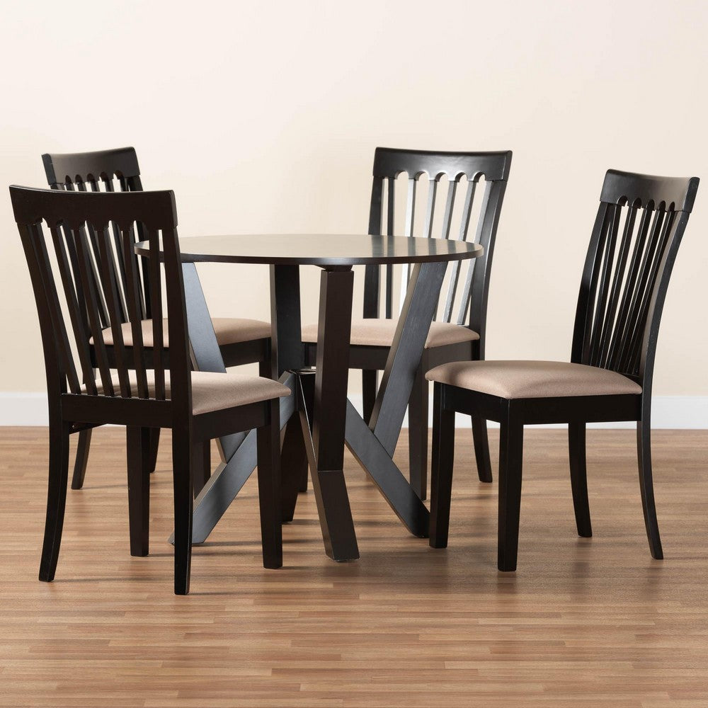 Baxton Studio - Marian Dining Set in Sand/Dark Brown - Gwen-Sand/Dark Brown-5PC Dining Set view 9