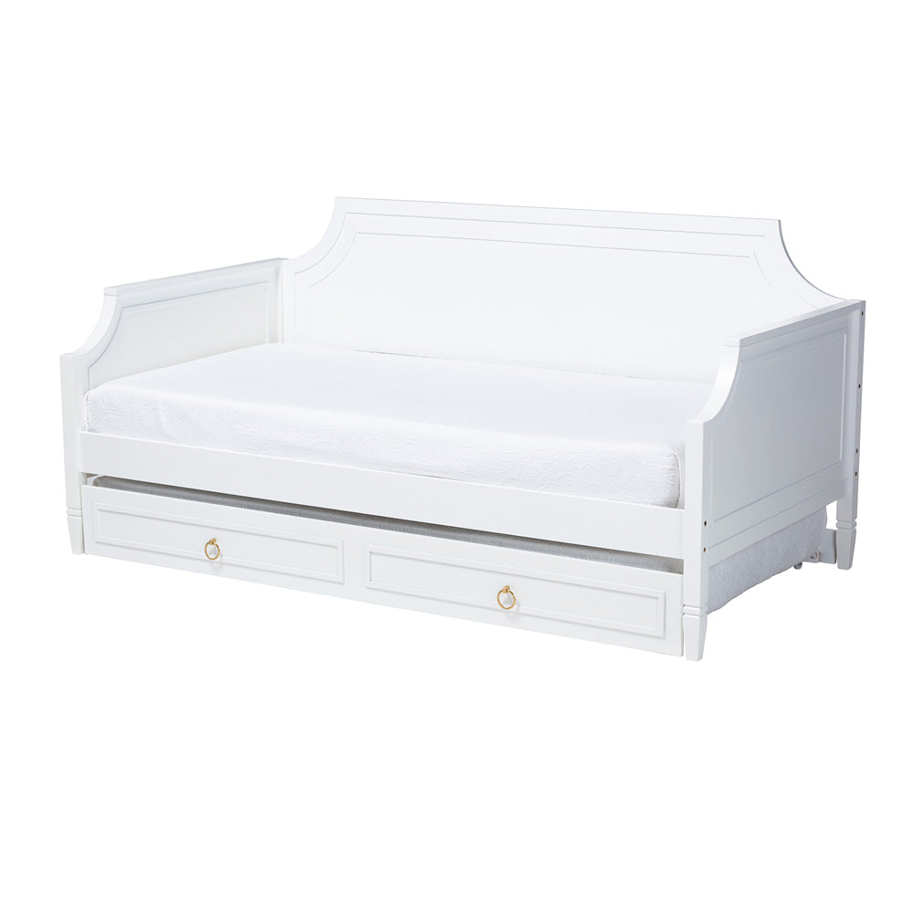 Baxton Studio - Mariana Full Size Daybed with Trundle in White - Mariana-White-Daybed-F/T view 1