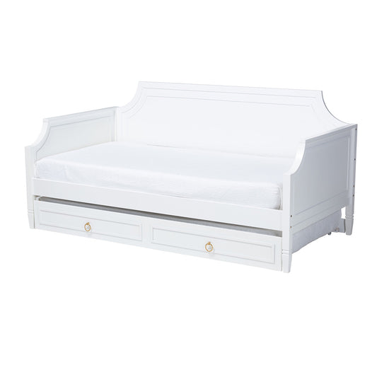 Baxton Studio - Mariana Full Size Daybed with Trundle in White - Mariana-White-Daybed-F/T view 1