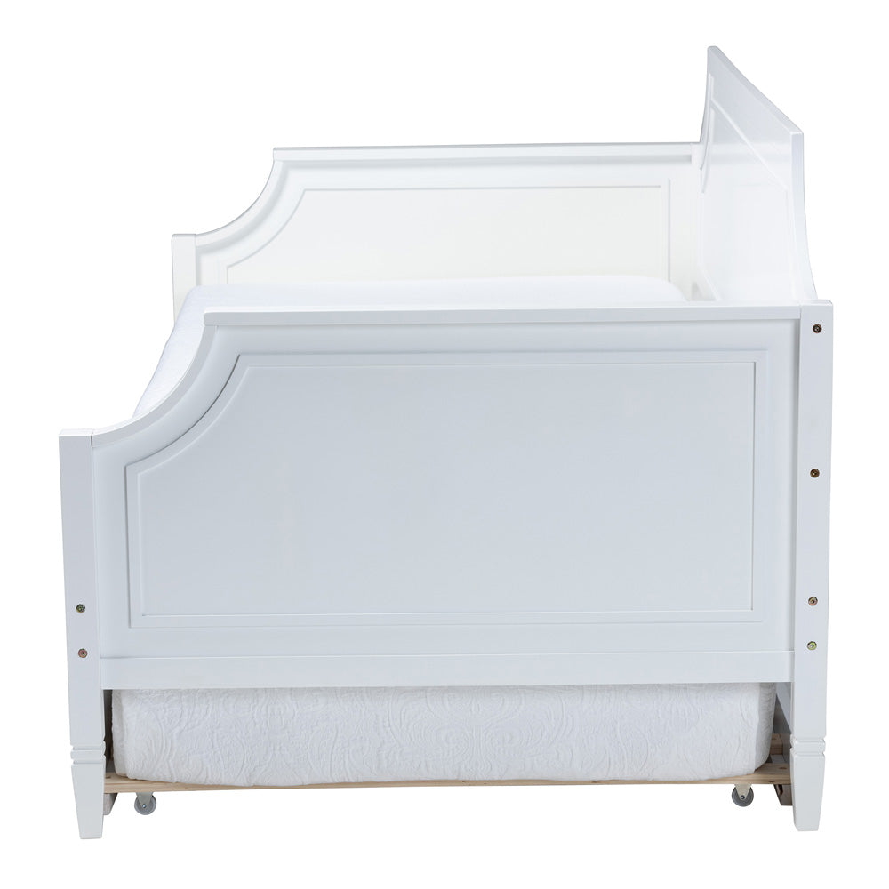 Baxton Studio - Mariana Full Size Daybed with Trundle in White - Mariana-White-Daybed-F/T view 3