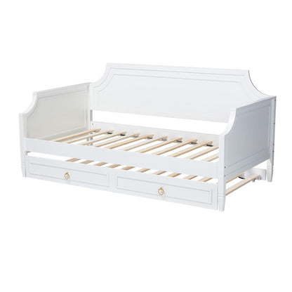 Baxton Studio - Mariana Full Size Daybed with Trundle in White - Mariana-White-Daybed-F/T view 4