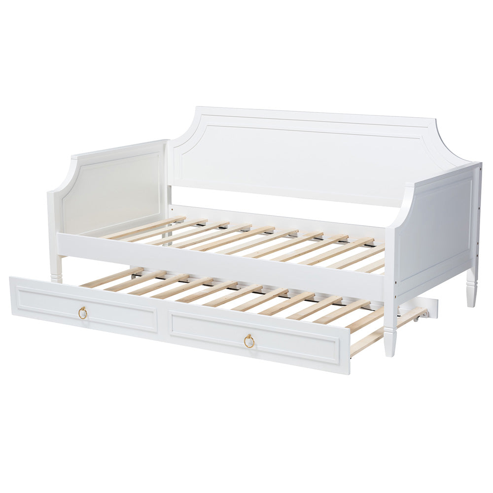 Baxton Studio - Mariana Full Size Daybed with Trundle in White - Mariana-White-Daybed-F/T view 5