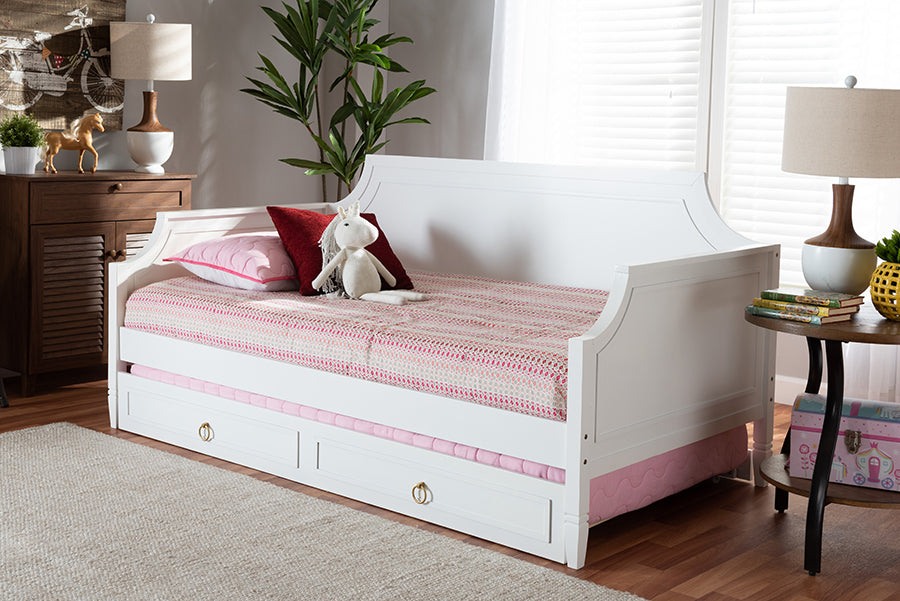 Baxton Studio - Mariana Full Size Daybed with Trundle in White - Mariana-White-Daybed-F/T view 10