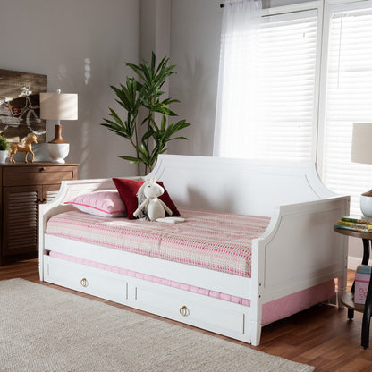 Baxton Studio - Mariana Full Size Daybed with Trundle in White - Mariana-White-Daybed-F/T view 11