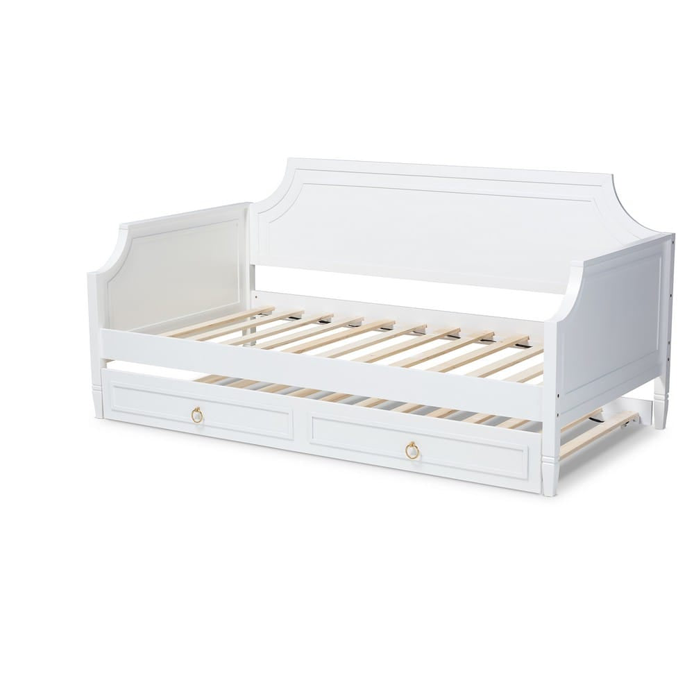Baxton Studio - Mariana Twin Size Daybed with Trundle in White - Mariana-White-Daybed-T view 4