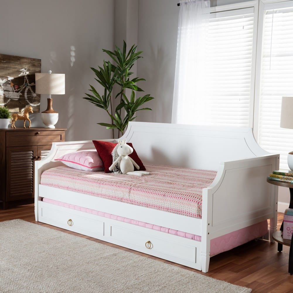 Baxton Studio - Mariana Twin Size Daybed with Trundle in White - Mariana-White-Daybed-T view 9
