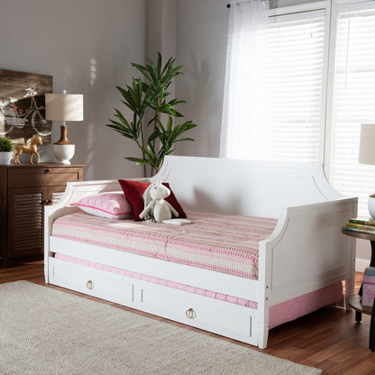Baxton Studio - Mariana Twin Size Daybed with Trundle in White - Mariana-White-Daybed-T view 9