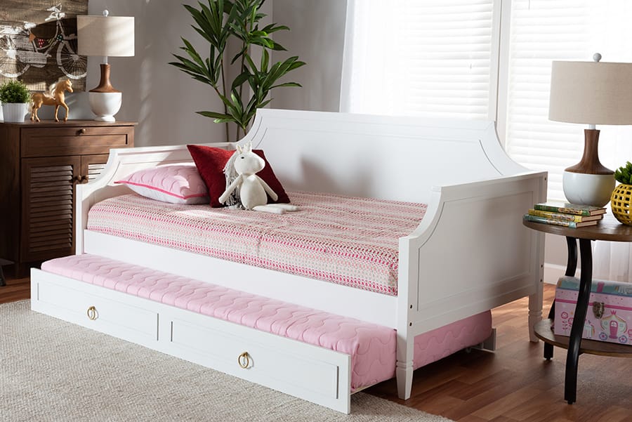 Baxton Studio - Mariana Twin Size Daybed with Trundle in White - Mariana-White-Daybed-T view 10