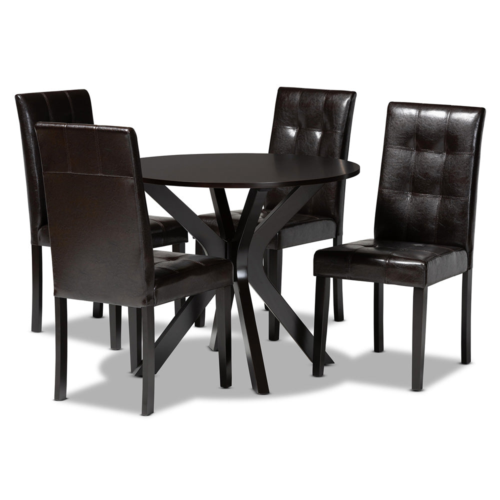 Baxton Studio - Marie Dining Set in Dark Brown/Espresso Brown - Marie-Dark Brown-5PC Dining Set view 1