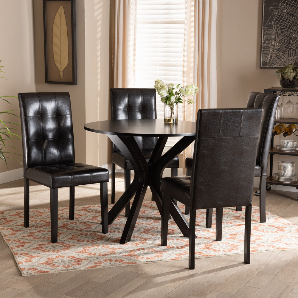 Baxton Studio - Marie Dining Set in Dark Brown/Espresso Brown - Marie-Dark Brown-5PC Dining Set view 7