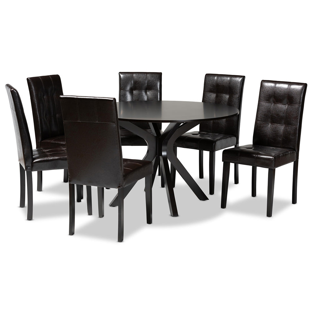 Baxton Studio - Marie Dining Set in Dark Brown/Espresso Brown - Marie-Dark Brown-7PC Dining Set view 1