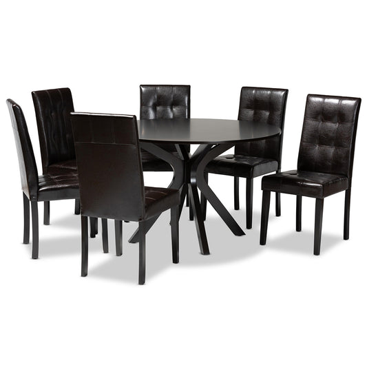 Baxton Studio - Marie Dining Set in Dark Brown/Espresso Brown - Marie-Dark Brown-7PC Dining Set view 1