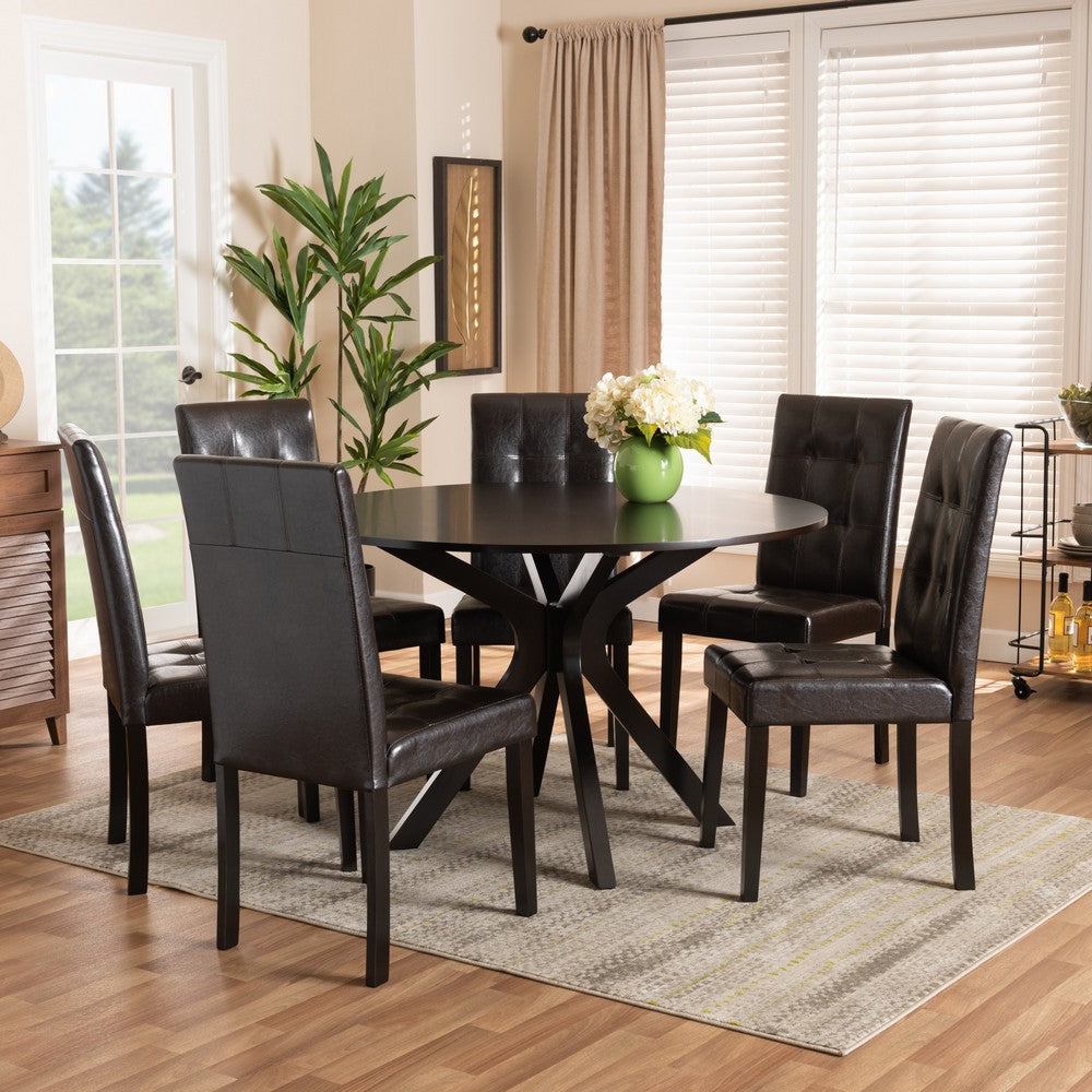 Baxton Studio - Marie Dining Set in Dark Brown/Espresso Brown - Marie-Dark Brown-7PC Dining Set view 7