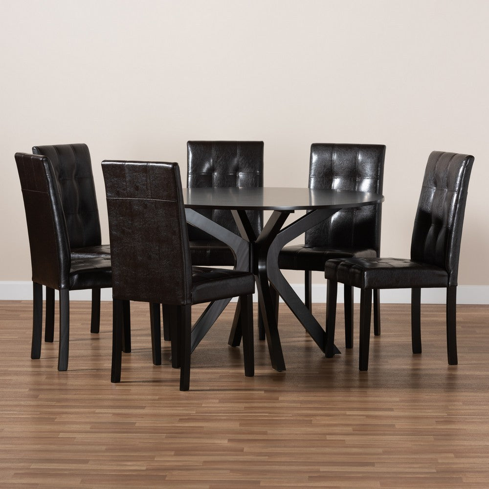 Baxton Studio - Marie Dining Set in Dark Brown/Espresso Brown - Marie-Dark Brown-7PC Dining Set view 8
