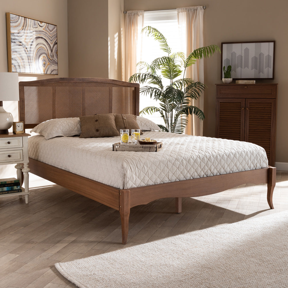 Baxton Studio - Marieke Queen Size Bed in Ash walnut - MG97132-Ash Walnut Rattan-Queen view 6