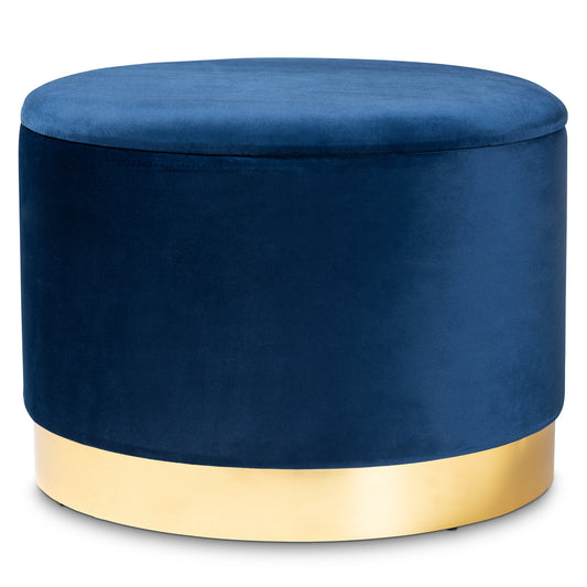 Baxton Studio - Marisa Ottoman in Navy Blue/Gold - JY19A221-Navy/Gold-Otto view 1