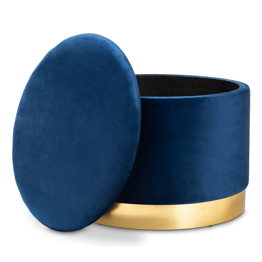 Baxton Studio - Marisa Ottoman in Navy Blue/Gold - JY19A221-Navy/Gold-Otto view 2