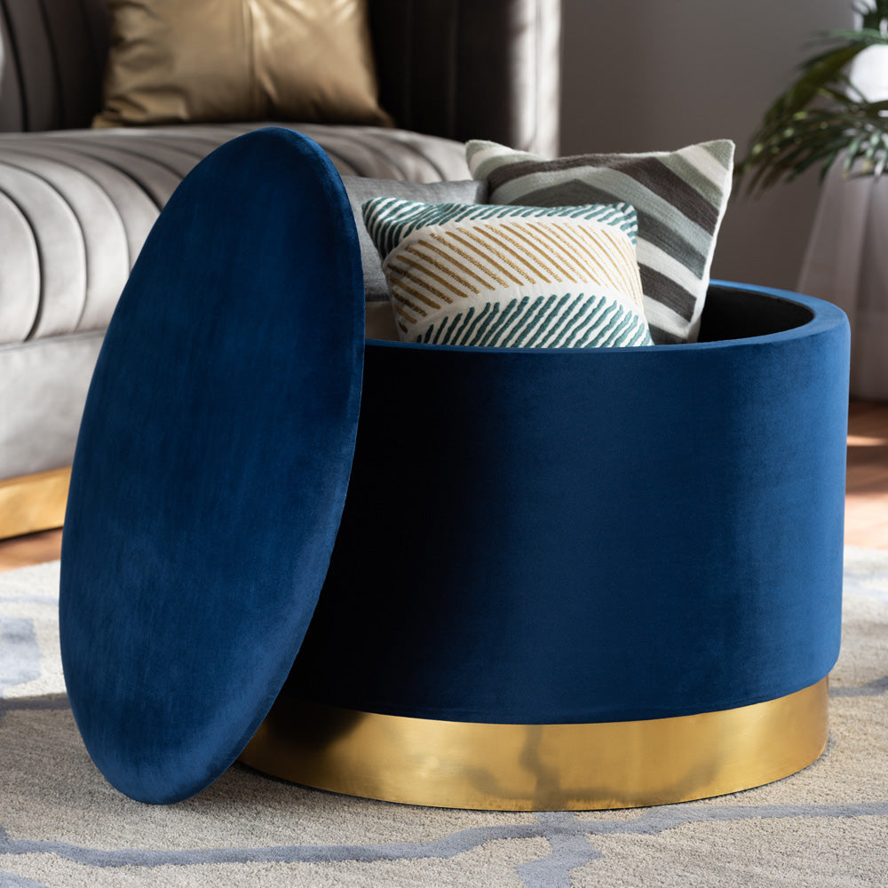 Baxton Studio - Marisa Ottoman in Navy Blue/Gold - JY19A221-Navy/Gold-Otto view 6