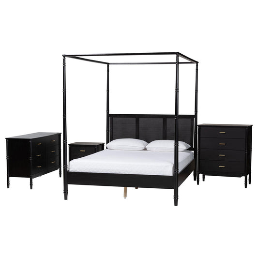 Baxton Studio - Marisela King Bedroom Set in Black - Abeni-Black-King 4PC Bedroom Set view 1